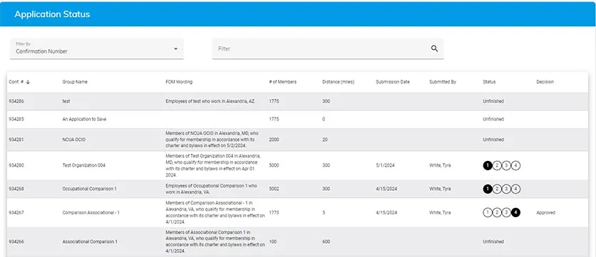 Application Status History Page