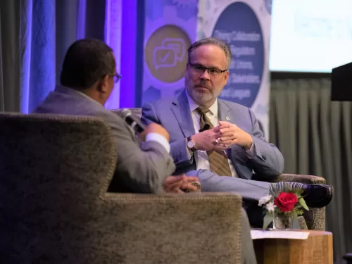 NCUA Chairman Todd M. Harper during a fire side chat at the 2023 NASCUS State System Summit in Nashville, Tenn.